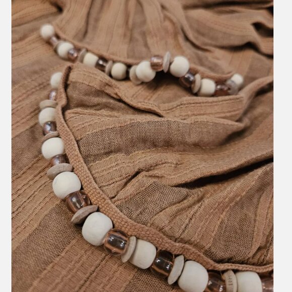 ZARA One Shoulder Striped Beaded Dress Top Shirt Brown NEW 100% Cotton M - Picture 3 of 5